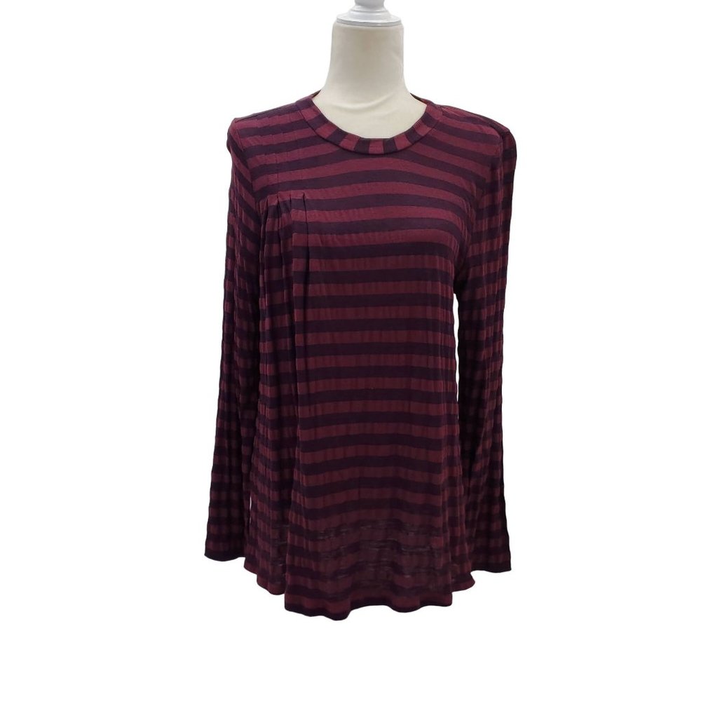NEW! Clara Collins Long Sleeve Top Shirt Soft Striped Purple Wine Red Stretch L